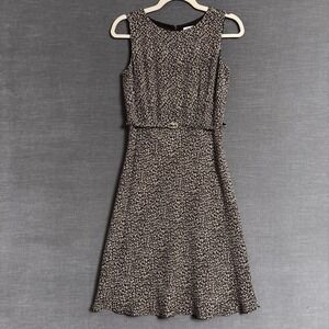 Ann Taylor Loft Dress 4 Petite Brown Cream Floral Belted Career Office Fall